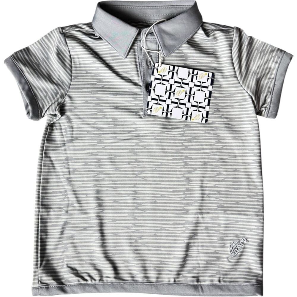 Turtle and Tees Short Sleeve Gray Patterned Kids Polo Shirt Sz 6-9 M NWT